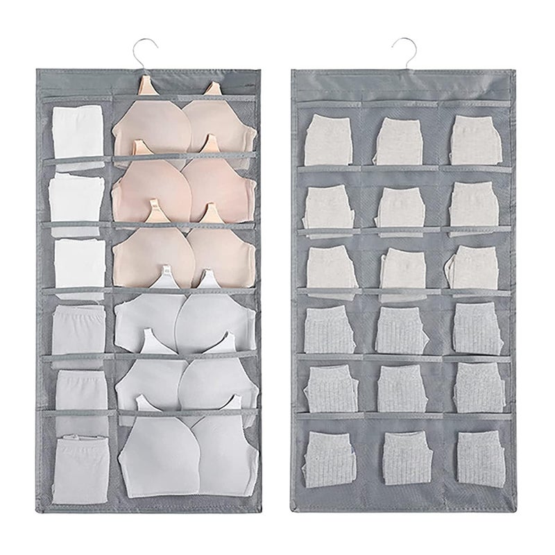 MBW Closet Hanging Organizer with Mesh Pockets Rotating Metal Hanger Dual Sided Wall Shelf Wardrobe Storage Bags Cloth Space Saver Bag for Bra Underwear Socks Light Grey 36 Pocket Pack of 1 - Image 1