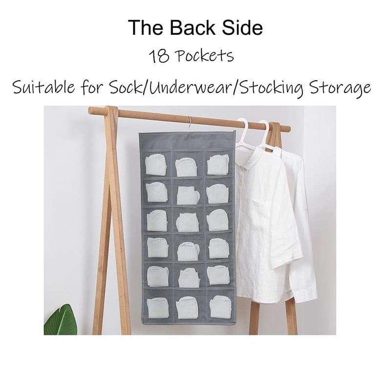 MBW Closet Hanging Organizer with Mesh Pockets Rotating Metal Hanger Dual Sided Wall Shelf Wardrobe Storage Bags Cloth Space Saver Bag for Bra Underwear Socks Light Grey 36 Pocket Pack of 1 - Image 3