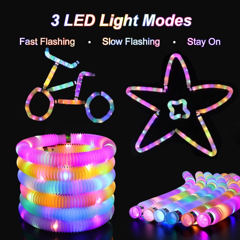 LITFP Light Up Glow Sticks Fidget Pop Tubes, 24 Pack Glow in The Dark Party Supplies Toddler Sensory Toys, Glow Stick Thanksgiving Christmas Party Favors Party Pack Gifts for Kids - Image 2