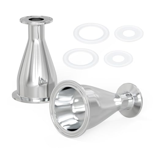 TAISHER 2PCS 304 Stainless Steel 2" Tube OD x 1" Tube OD Reducer Sanitary Pipe Fittings 2" Tri Clamp 64MM x 1.5" Tri Clamp 50.5MM Ferrule Flange with 4PCS Silicone Gaskets - Image 1