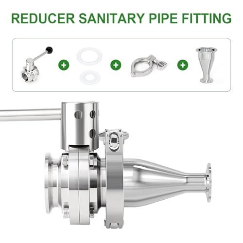 TAISHER 2PCS 304 Stainless Steel 2" Tube OD x 1" Tube OD Reducer Sanitary Pipe Fittings 2" Tri Clamp 64MM x 1.5" Tri Clamp 50.5MM Ferrule Flange with 4PCS Silicone Gaskets - Image 5