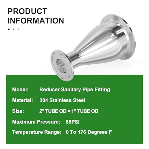 TAISHER 2PCS 304 Stainless Steel 2" Tube OD x 1" Tube OD Reducer Sanitary Pipe Fittings 2" Tri Clamp 64MM x 1.5" Tri Clamp 50.5MM Ferrule Flange with 4PCS Silicone Gaskets - Image 4