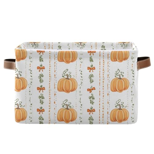 senya Thanksgiving Day Storage Basket Pumpkin Bow Pattern Foldable Fabric Collapsible Storage Bins Organizer Bag for Clothes - Image 1