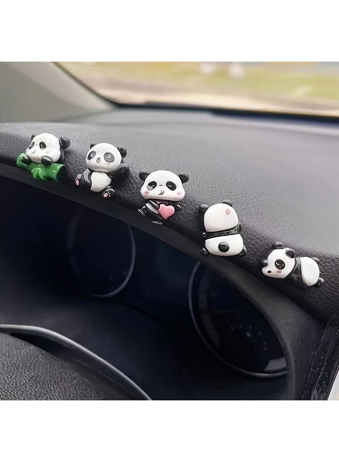 5Pcs Adorable Panda Car Ornaments Resin Cartoon Design Heart Bow Details One Size - Image 1