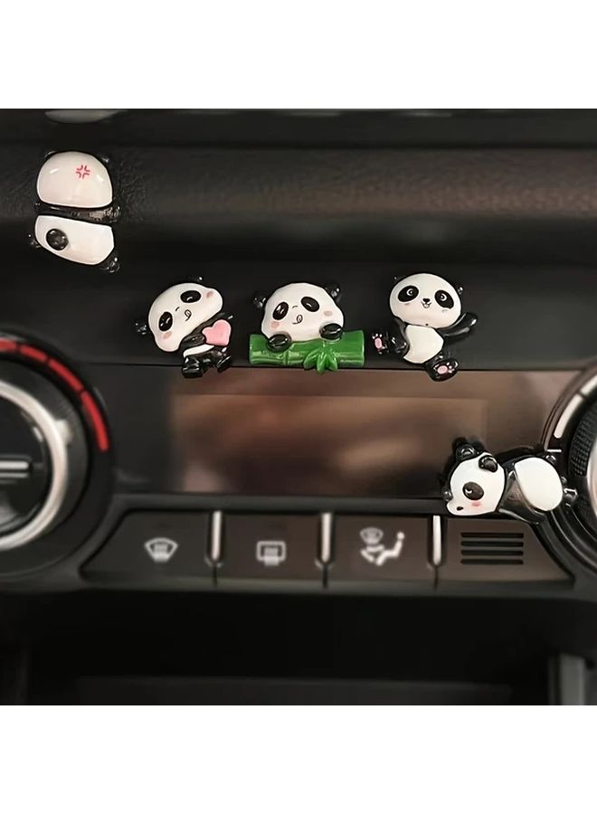 5Pcs Adorable Panda Car Ornaments Resin Cartoon Design Heart Bow Details One Size - Image 2
