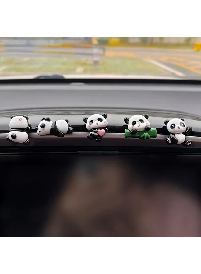 5Pcs Adorable Panda Car Ornaments Resin Cartoon Design Heart Bow Details One Size - Image 4