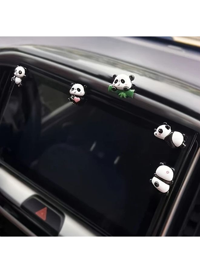 5Pcs Adorable Panda Car Ornaments Resin Cartoon Design Heart Bow Details One Size - Image 5