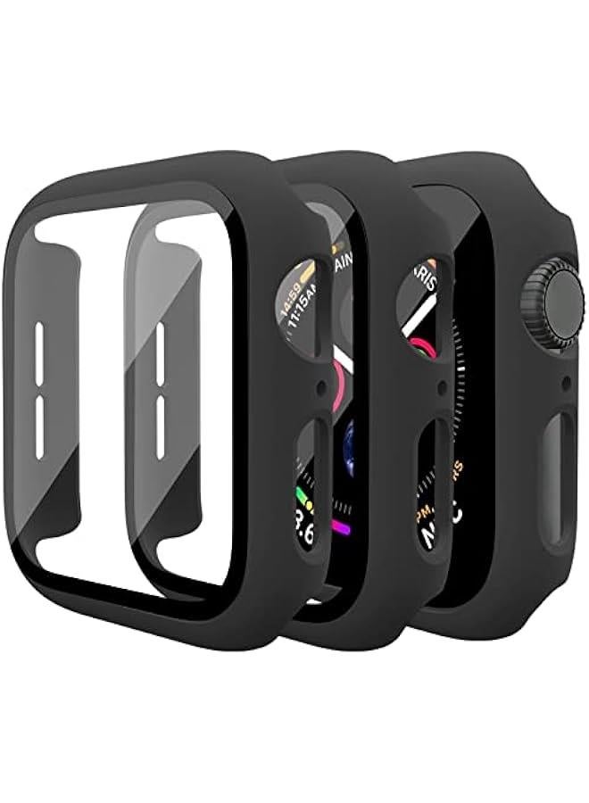 3 Pack Case for Apple Watch Series 9 Series 8 Series 7 41mm Hard PC Case with Tempered Glass Screen Protector Waterproof Anti-Scratch HD Ultra-Thin Full Protective Cover for iWatch 41mm (Black)