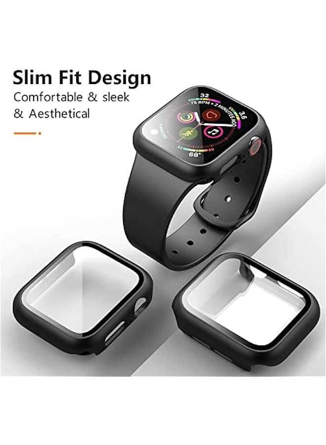 3 Pack Case for Apple Watch Series 9 Series 8 Series 7 41mm Hard PC Case with Tempered Glass Screen Protector Waterproof Anti-Scratch HD Ultra-Thin Full Protective Cover for iWatch 41mm (Black)