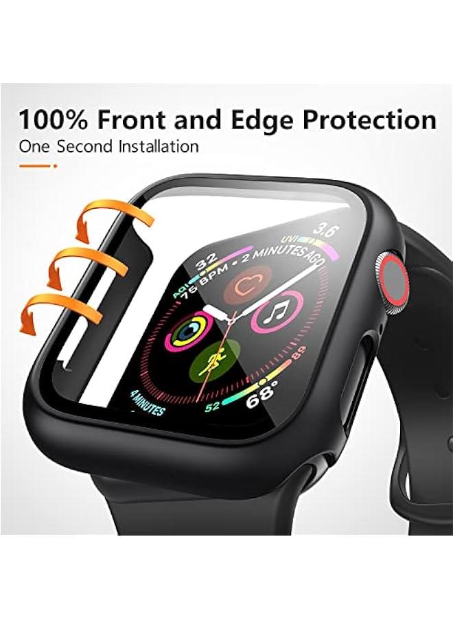 3 Pack Case for Apple Watch Series 9 Series 8 Series 7 41mm Hard PC Case with Tempered Glass Screen Protector Waterproof Anti-Scratch HD Ultra-Thin Full Protective Cover for iWatch 41mm (Black)