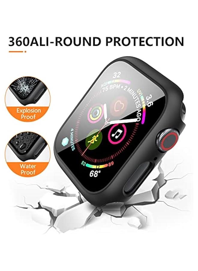 3 Pack Case for Apple Watch Series 9 Series 8 Series 7 41mm Hard PC Case with Tempered Glass Screen Protector Waterproof Anti-Scratch HD Ultra-Thin Full Protective Cover for iWatch 41mm (Black)
