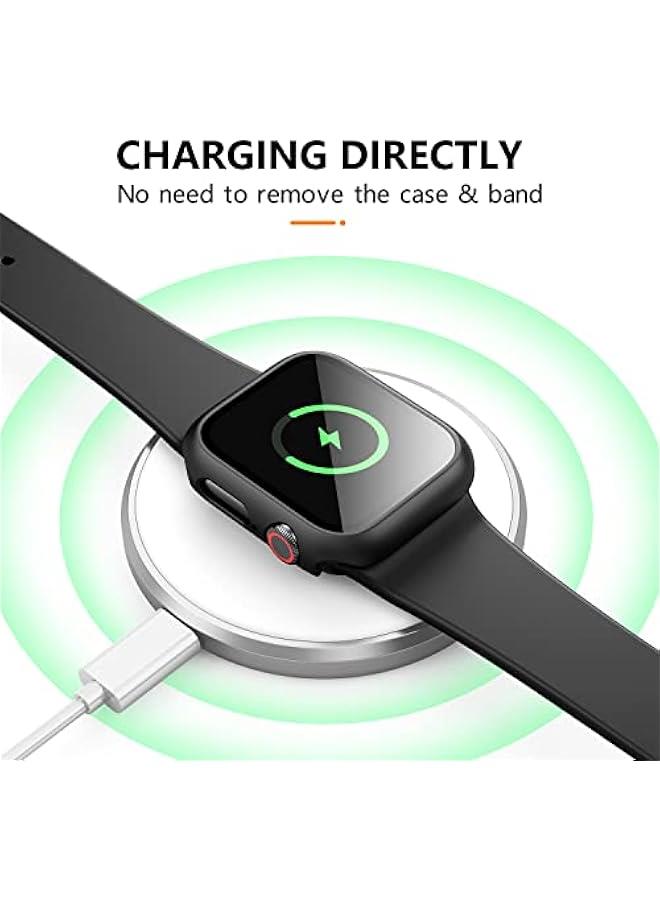 3 Pack Case for Apple Watch Series 9 Series 8 Series 7 41mm Hard PC Case with Tempered Glass Screen Protector Waterproof Anti-Scratch HD Ultra-Thin Full Protective Cover for iWatch 41mm (Black)