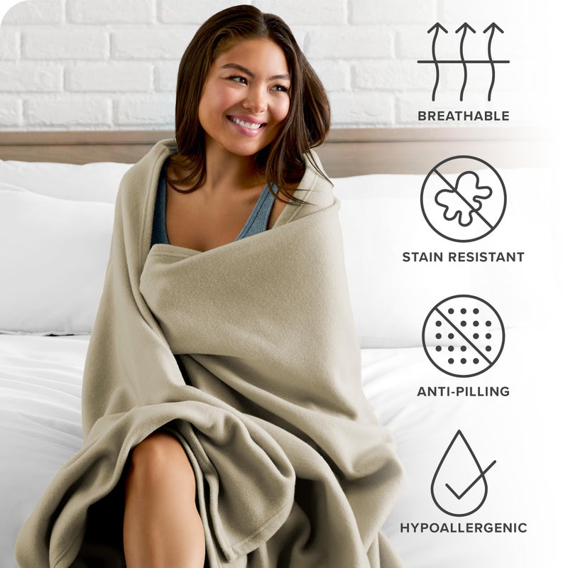 Bare Home Polar Fleece Blanket - King Blanket - Oyster - Warm & Cozy - Premium Fleece Blanket - Blanket for Bed, Sofa, Camping, Travel and Cold Nights - Lightweight Blanket (King, Oyster) - Image 5