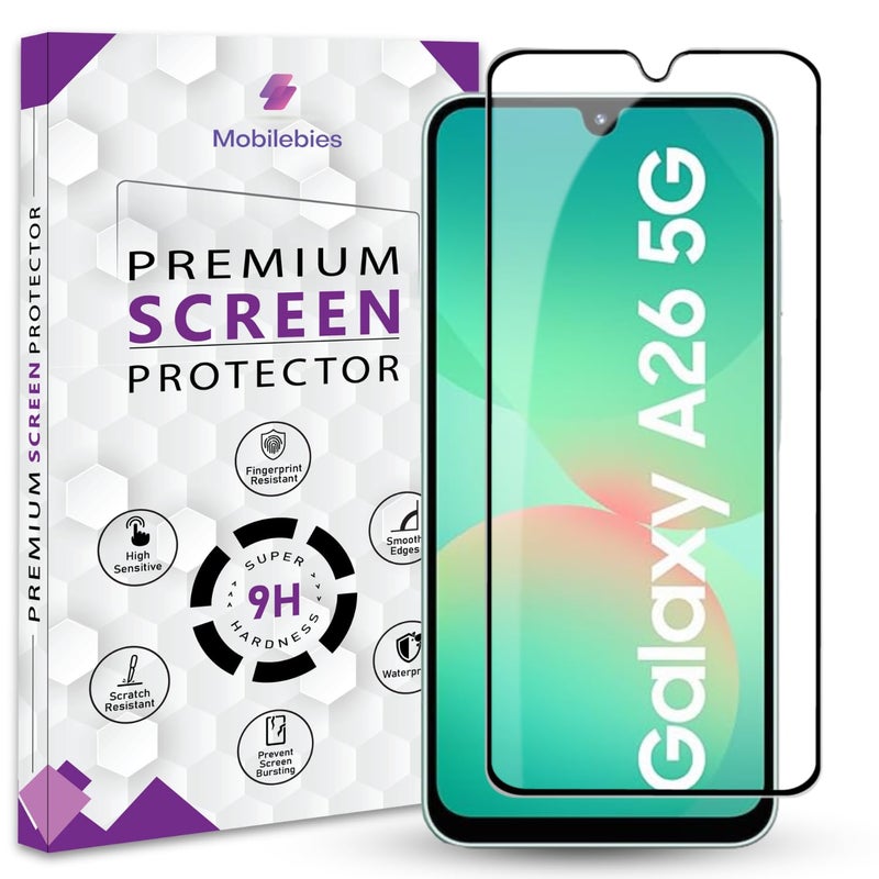 Mobilebies Premium Tempered Glass Screen Protector Guard For Samsung A26 5G (6.7 Inch, Pack of 1) | HD Glass Edge to Edge Coverage With Easy to installation kit - Image 1