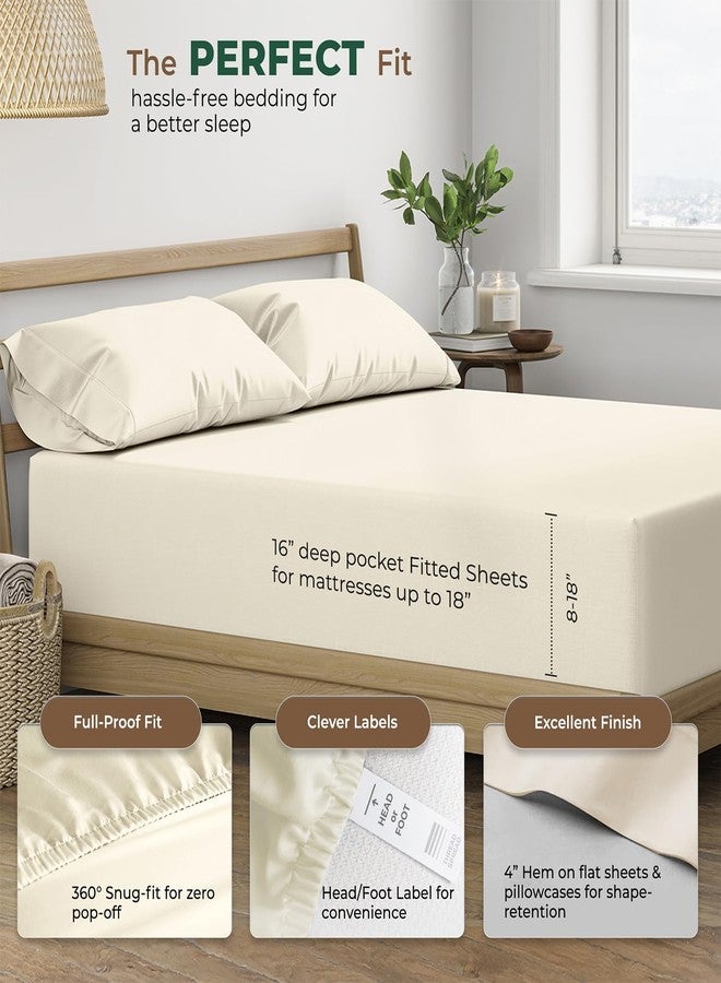 THREAD SPREAD 100% Organic Cotton Sheets Queen Size - 4 PC Organic Cotton Queen Percale Size Weave Sheet Set, Soft, Cooling, Crisp & Breathable, 16" Deep Pocket Hotel Quality Bedding Set - Ivory - Image 4