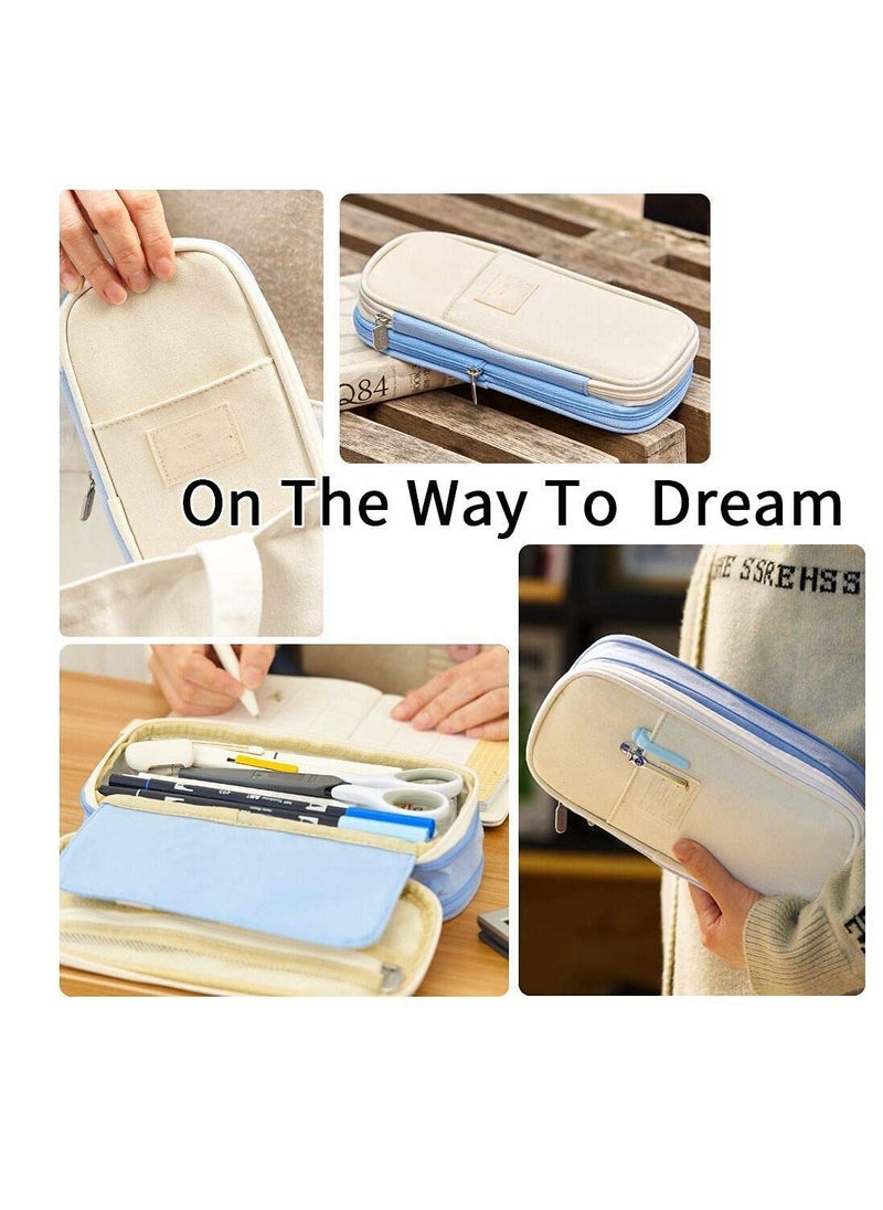 Excefore Large Capacity Pencil Case, Cosmetic Bag, Large Capacity, Storage Bag With Zipper, Suitable For School Office (Light Blue)  - Image 5