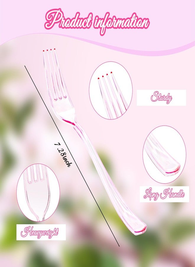 Tinsky 100 قطعة شوكات بلاستيكية وردية disposable قوية شوكات أدوات مائدة بلاستيكية بالجملة أدوات مائدة للاحتفالات أعياد الميلاد حفلات الزفاف الاستخدام اليومي - Image 5