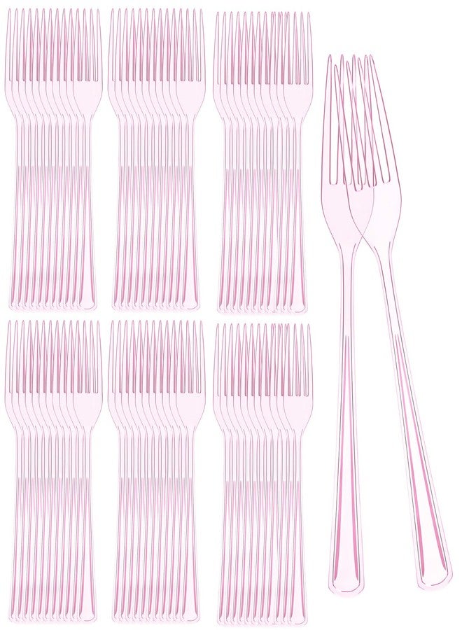 Tinsky 100 قطعة شوكات بلاستيكية وردية disposable قوية شوكات أدوات مائدة بلاستيكية بالجملة أدوات مائدة للاحتفالات أعياد الميلاد حفلات الزفاف الاستخدام اليومي - Image 1