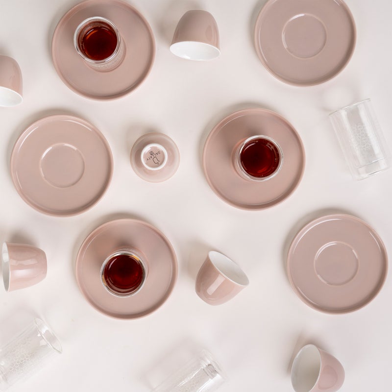 Dallaty beige glass and porcelain Tea and coffee cups set 18 pcs - Image 5