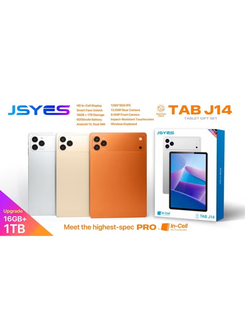 JSYES TAB J14 Tablet Gift Set – 10.1" HD In-Cell IPS Display, 16GB RAM + 1TB Storage, Android 15, Dual SIM 5G, 13MP Camera, 6000mAh Battery, Wireless Keyboard & Face Unlock - Image 4