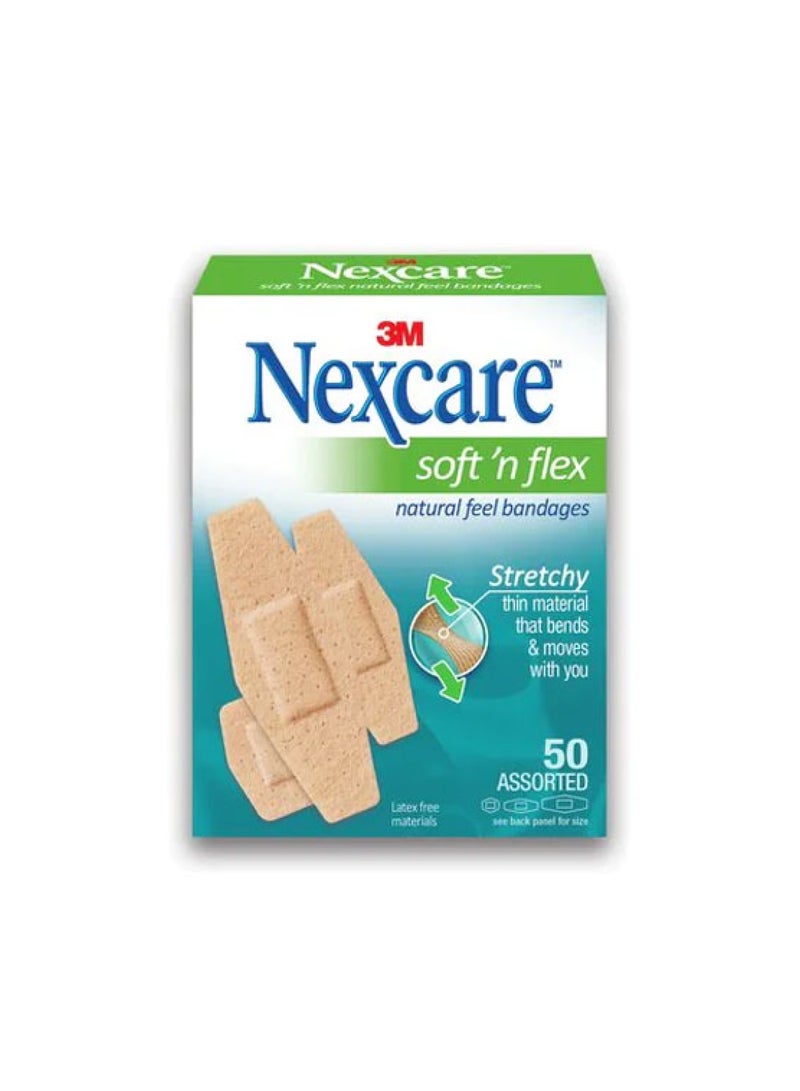 3M (PACK OF 2) Soft & Flex 360 Natural Feel Bandages – Assorted Size – 50 Bandages