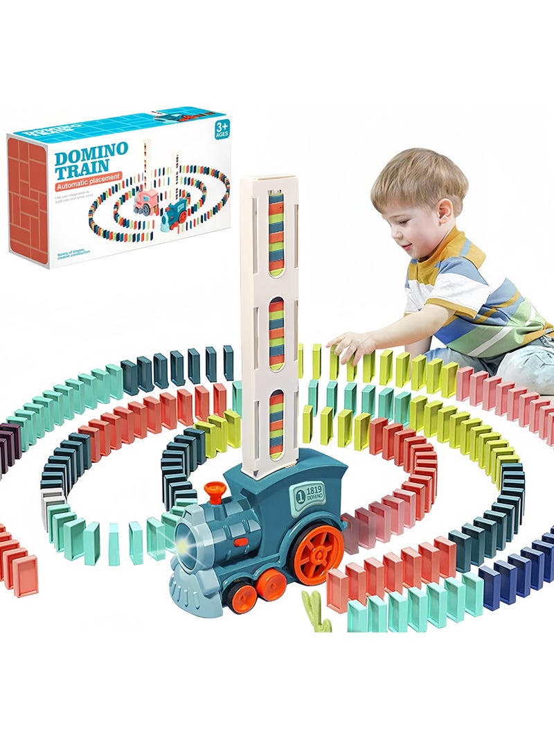 Automatic Domino Train Toy Set,  Blocks Set, Kids Domino Train with 100 pcs Colorful Blocks and Simulated Train Sound, Automatic Laying Domino Brick Colorful Dominoes Blocks Game Educational DIY Toy Gift - Image 1
