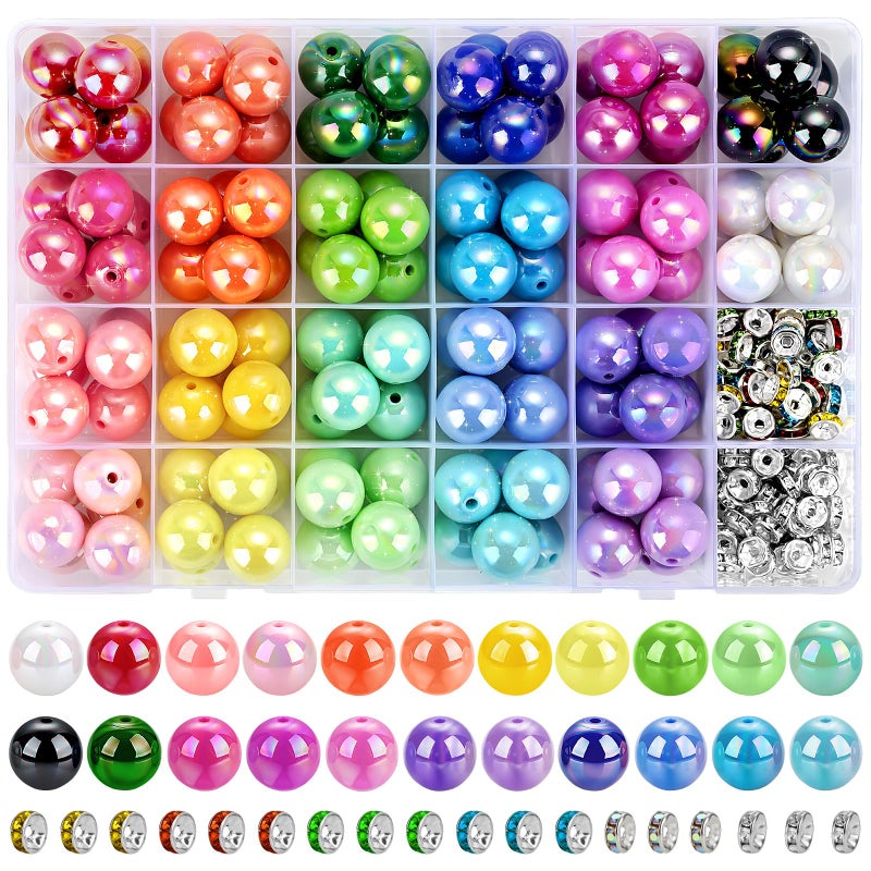 Funtopia 232pcs Beads for Pens, Funtopia Acrylic Focal Beads for Beadable Pens, 16mm Rainbow Chunky Bubblegum Bead with Rondelle Spacer Bead for Keychains DIY Craft Bracelets - Image 1