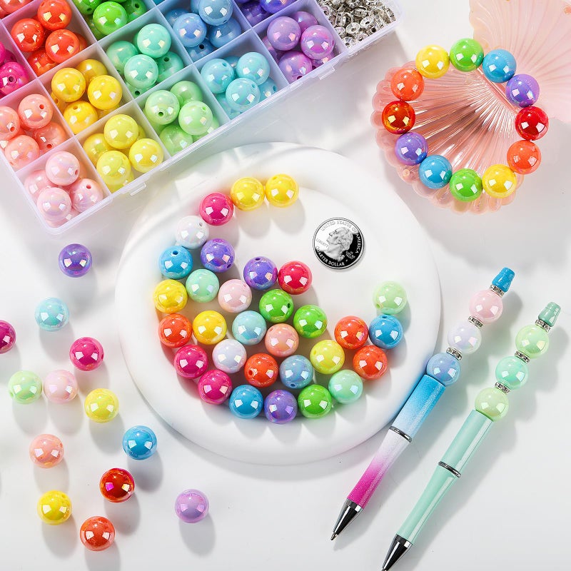 Funtopia 232pcs Beads for Pens, Funtopia Acrylic Focal Beads for Beadable Pens, 16mm Rainbow Chunky Bubblegum Bead with Rondelle Spacer Bead for Keychains DIY Craft Bracelets - Image 5