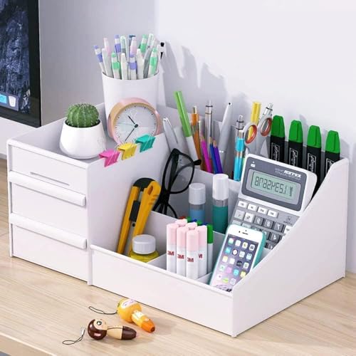 Recluse Premium Office Desk Organizer with Drawers | Stylish Multi-Compartment Storage for Pens, Files, Stationery & Accessories | Durable, Space-Saving Desktop Organizer for Home & Workspace (White) - Image 1