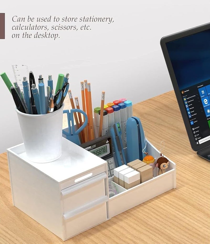 Recluse Premium Office Desk Organizer with Drawers | Stylish Multi-Compartment Storage for Pens, Files, Stationery & Accessories | Durable, Space-Saving Desktop Organizer for Home & Workspace (White) - Image 2