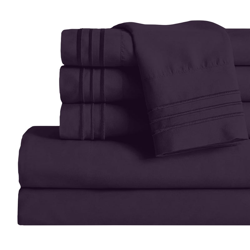 Mocassi Queen Sheet Set  Luxury Hotel 1800 Premier Bedding Sheets  Pillowcases  Ultra Soft Breathable  Cooling Bed Sheets  Deep Pocket  Wrinkle Resistant  6 Piece Set  Queen Purple