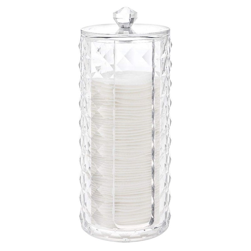 Luxspire Acrylic Makeup Cotton Round Holder, Clear Diamond Pattern Cotton Pads Organizer Container Display Stand Cosmetic Makeup Storage Box with Lid - Clear - Image 1