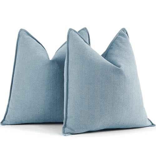ZWJD Throw Pillow Covers 22x22 Set of 2 Chenille Pillow Covers with Elegant Design Soft and Luxurious Decorative Throw Pillows for Couch Bed and Home DecorLight Blue - Image 1