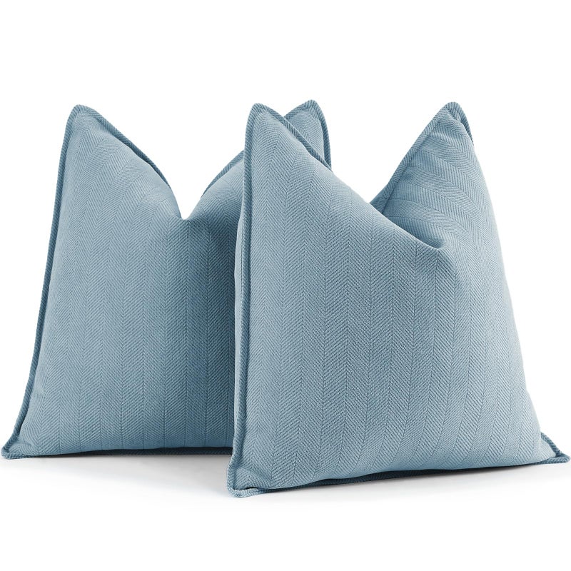 ZWJD Throw Pillow Covers 22x22 Set of 2 Chenille Pillow Covers with Elegant Design Soft and Luxurious Decorative Throw Pillows for Couch Bed and Home DecorLight Blue - Image 2