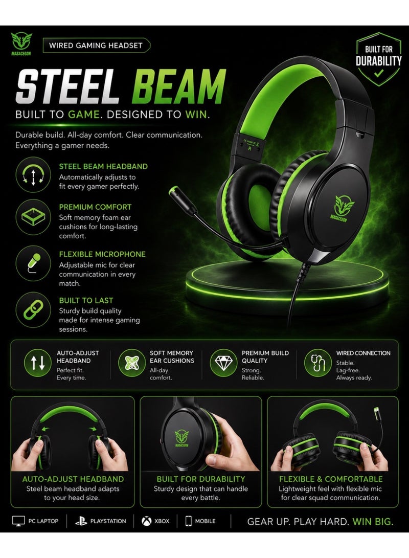 MASACEGON H-10 Wired Gaming Headset for PS5, PS4, Xbox One, Nintendo Switch & PC – Immersive Stereo Bass Sound Gaming Headphone with Noise Reducing Mic, Soft Over-Ear Comfort Fit - Image 3