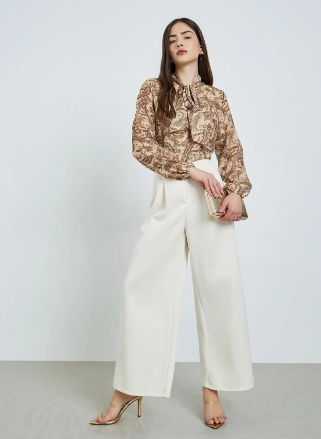 Styli Brown Paisley Printed Regular Fit Blouse