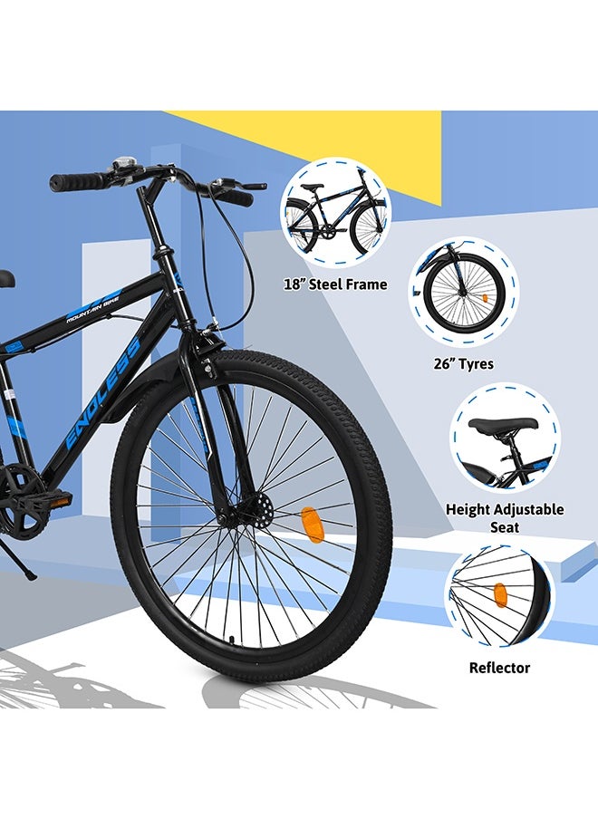ENDLESS  26" Mountain Bike for Adults | High Carbon Steel 18" Frame, Linear Pull Brakes, Suspension MTB with Front & Rear Mudguards, Adjustable Seat, 2.135" All-Terrain Tires – Ideal for Men & Women  - Image 3