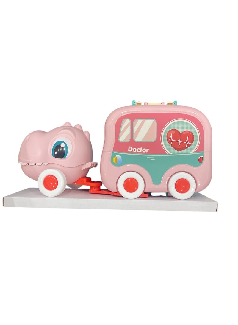 DEHKAH The DINO Play House Set features a cute dinosaur medical cart in an attractive pink color! It features 3 different play and assembly modes, giving your child a versatile experience.  - Image 1