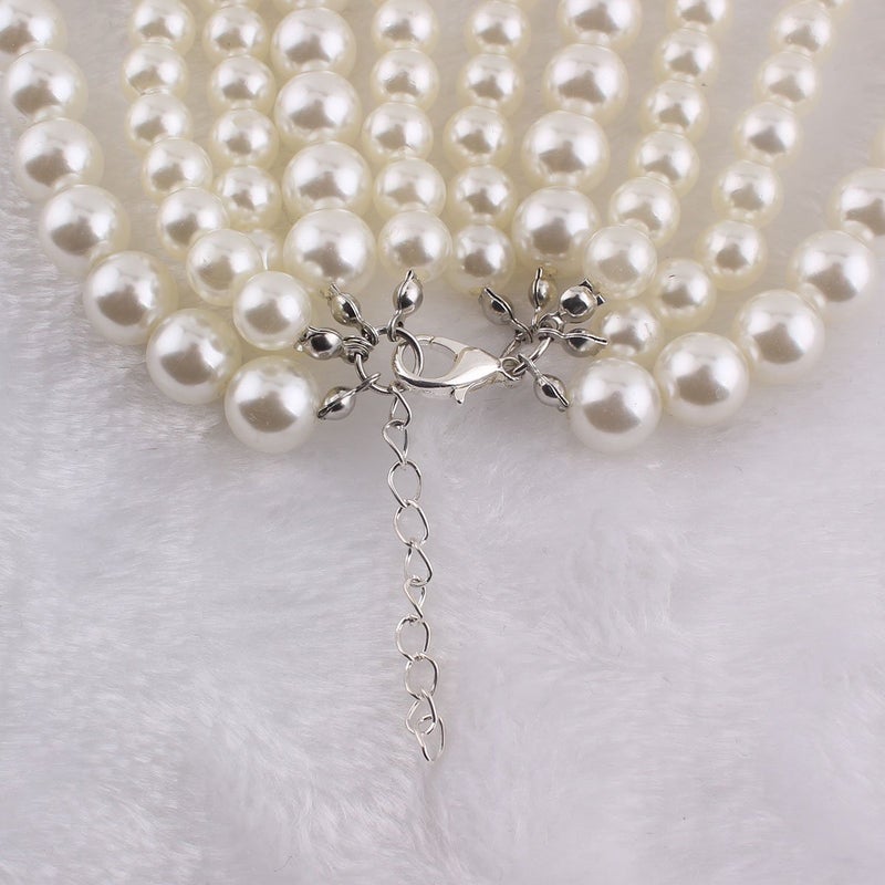 GRACE JUN Multilayer Strand Chain White Faux Pearls Flapper Beads Cluster Long Choker Necklace(White) - Image 4