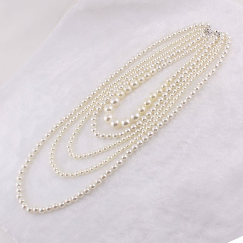 GRACE JUN Multilayer Strand Chain White Faux Pearls Flapper Beads Cluster Long Choker Necklace(White) - Image 5