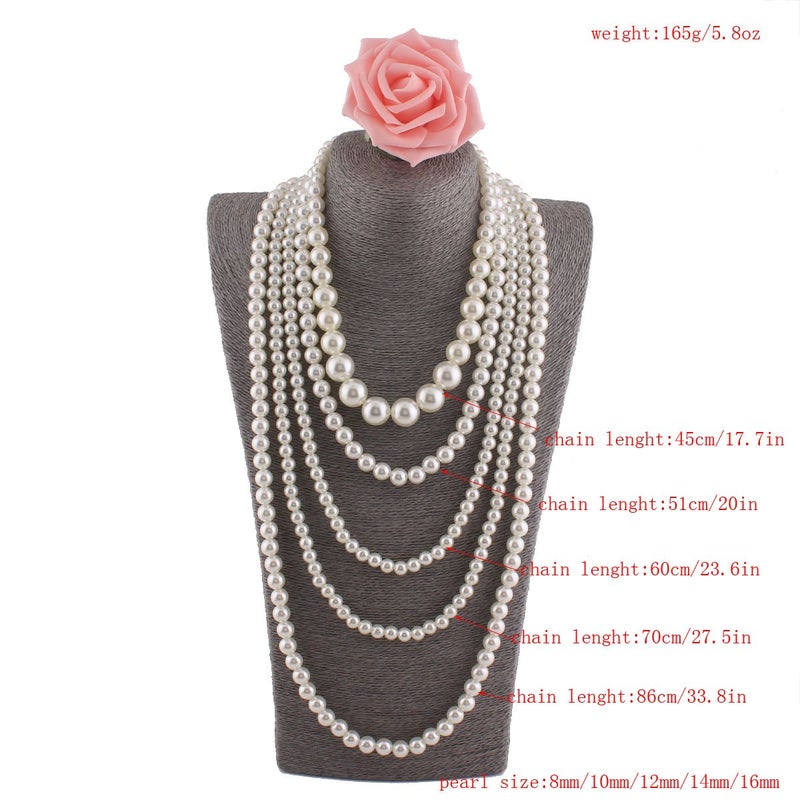 GRACE JUN Multilayer Strand Chain White Faux Pearls Flapper Beads Cluster Long Choker Necklace(White) - Image 2