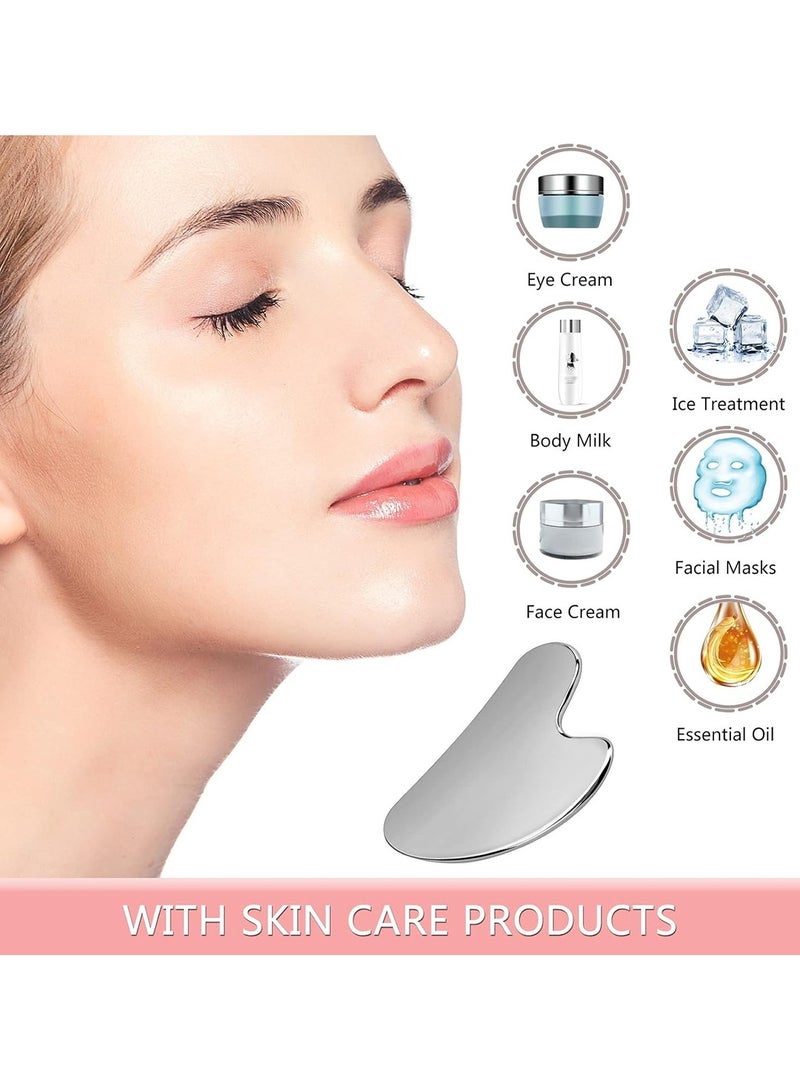 Generic Gua Sha Facial Tool Stainless Steel gua sha Scraper with of Black Flannel Storage Bag Portable Massage Tool for Facial Sculpting Puffiness for Body face Neck Legs  - Image 3