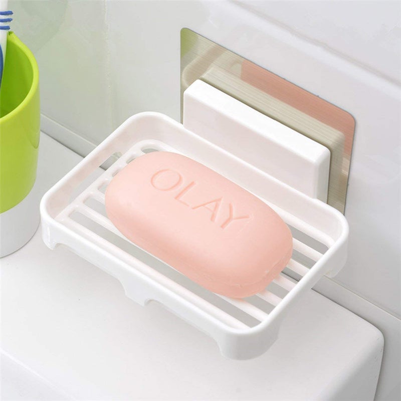 MeRaYo Plastic Wall Mounted Self Adhesive Soap Holder for Bathroom Kitchen (White) - Image 5