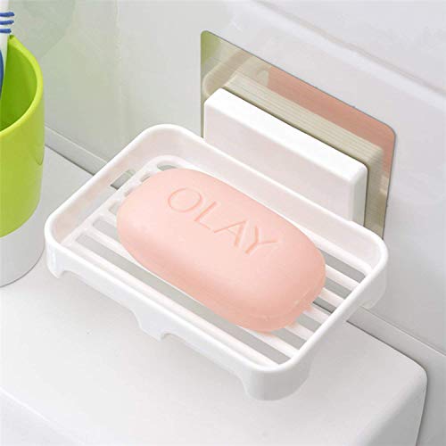 MeRaYo Plastic Wall Mounted Self Adhesive Soap Holder for Bathroom Kitchen (White) - Image 1