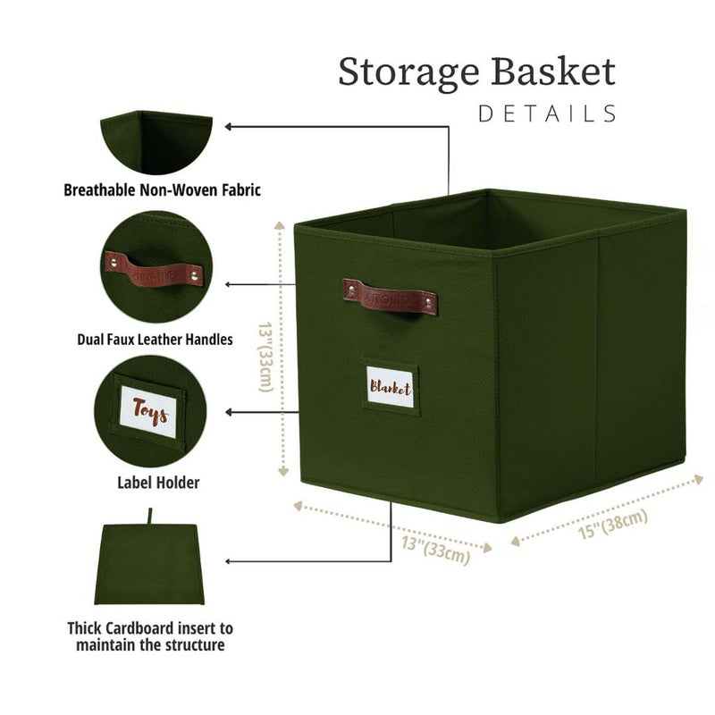 DECOMOMO Storage Baskets, 13x15x13 Storage Cube Bins with Labels for Organizing Shelves Kallax (Kallax / 4pcs, Olive Green) - Image 3