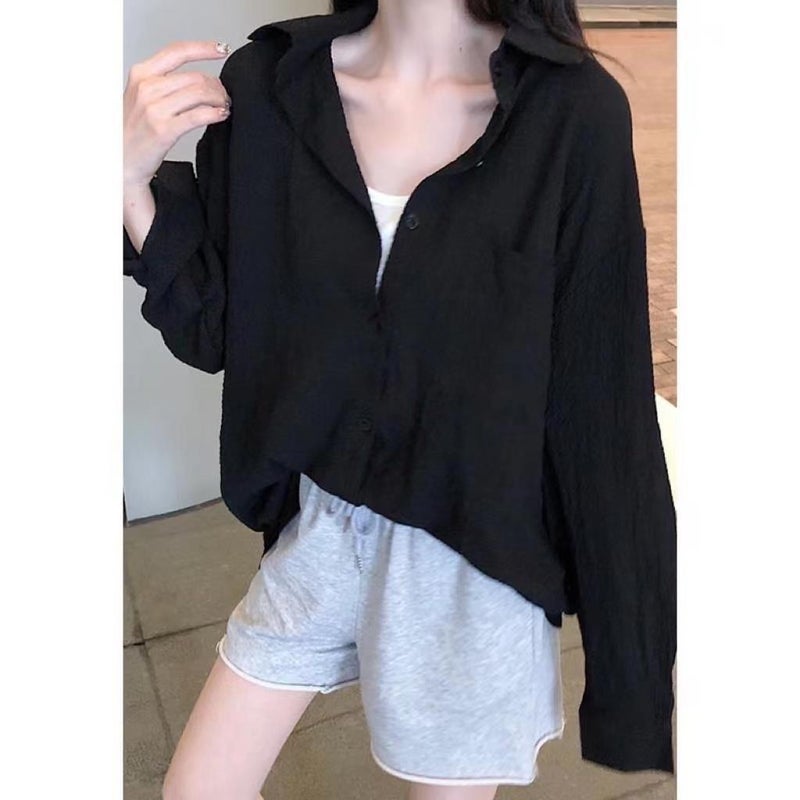 Blue Sunscreen Shirt Coat Womens Summer Thin Design Niche Loose Top Shirt Summer 2022 New Black [Store collection priority delivery]]