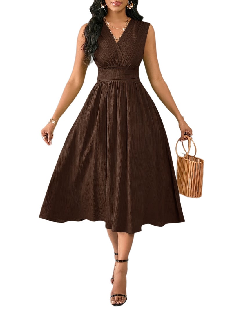 Women'S Holiday Dress Midi Sleeveless Summer Women'S Clothing Green Texture Fabric Women'S Clothing Elegant Women'S Midi Dress Women'S Casual Dress Women'S Summer Dress Women'S Dress Summ... - Image 1