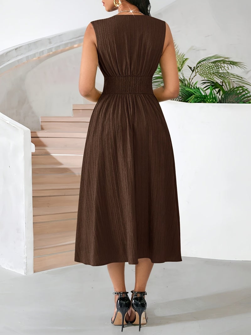 Women'S Holiday Dress Midi Sleeveless Summer Women'S Clothing Green Texture Fabric Women'S Clothing Elegant Women'S Midi Dress Women'S Casual Dress Women'S Summer Dress Women'S Dress Summ... - Image 2