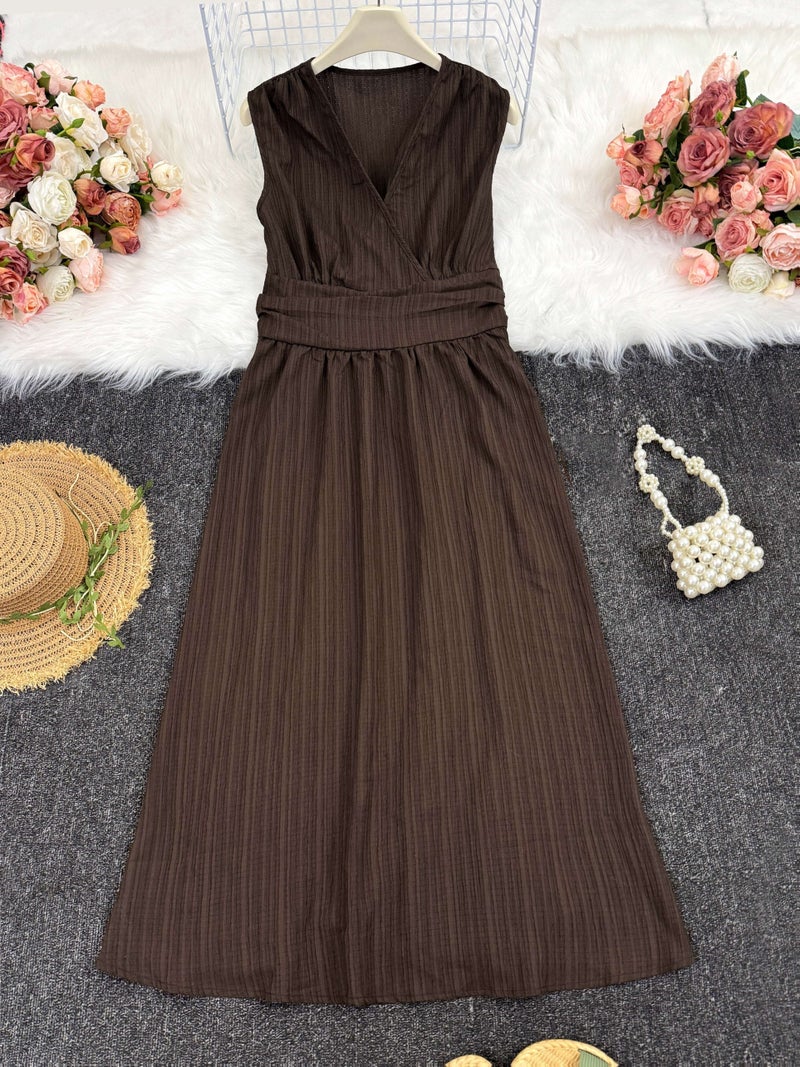 Women'S Holiday Dress Midi Sleeveless Summer Women'S Clothing Green Texture Fabric Women'S Clothing Elegant Women'S Midi Dress Women'S Casual Dress Women'S Summer Dress Women'S Dress Summ... - Image 4