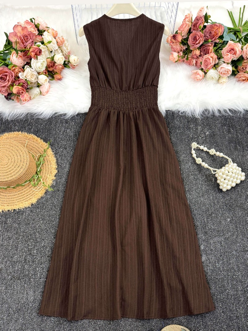 Women'S Holiday Dress Midi Sleeveless Summer Women'S Clothing Green Texture Fabric Women'S Clothing Elegant Women'S Midi Dress Women'S Casual Dress Women'S Summer Dress Women'S Dress Summ... - Image 5